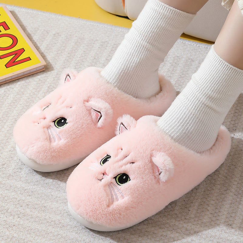 Cute Cat Plush Slippers Winter Warm Floor Bedroom Home Slippers For Couple Non-slip House Shoes Women Men 170c0c81 05c3 4802 