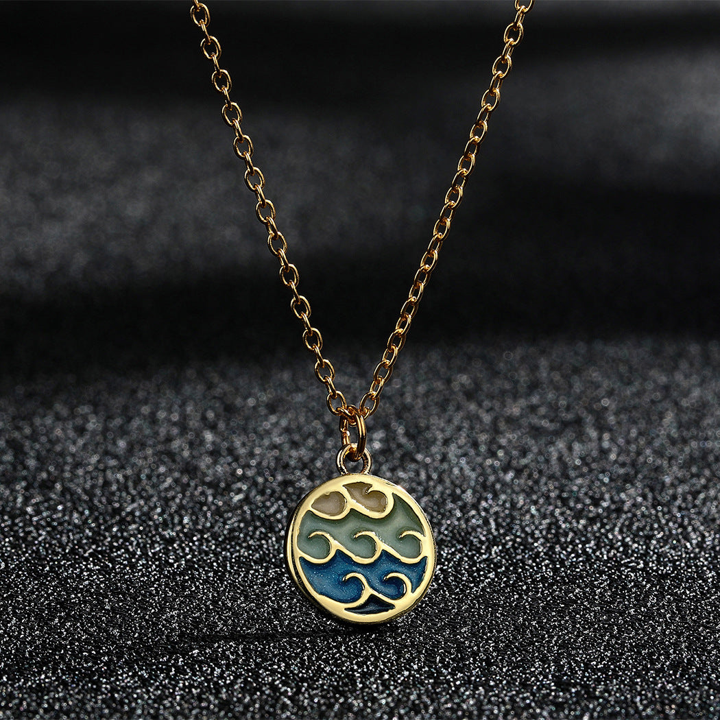 Fashionable Wave Sea Pendant Simple Trendy Stainless Steel Necklace 1711334259362500608
