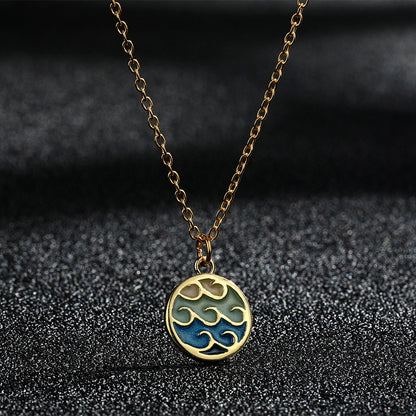 Fashionable Wave Sea Pendant Simple Trendy Stainless Steel Necklace 1711334260356550656