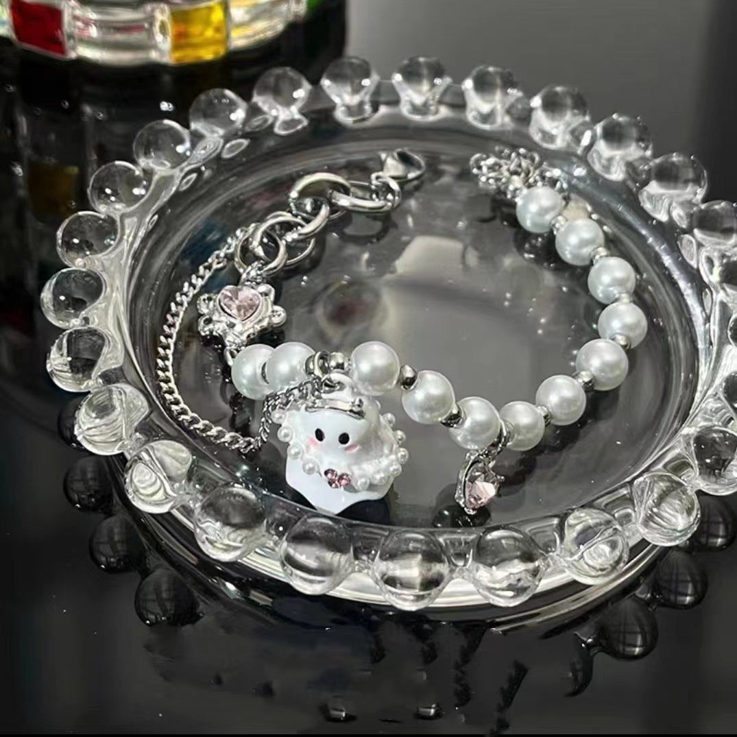 Black And White Ghost Beaded Stitching Men And Women Niche Sweet Cool Personality All-match Jewelry 1713737787737509888