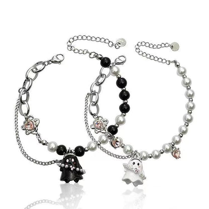 Black And White Ghost Beaded Stitching Men And Women Niche Sweet Cool Personality All-match Jewelry 1713737788479901696