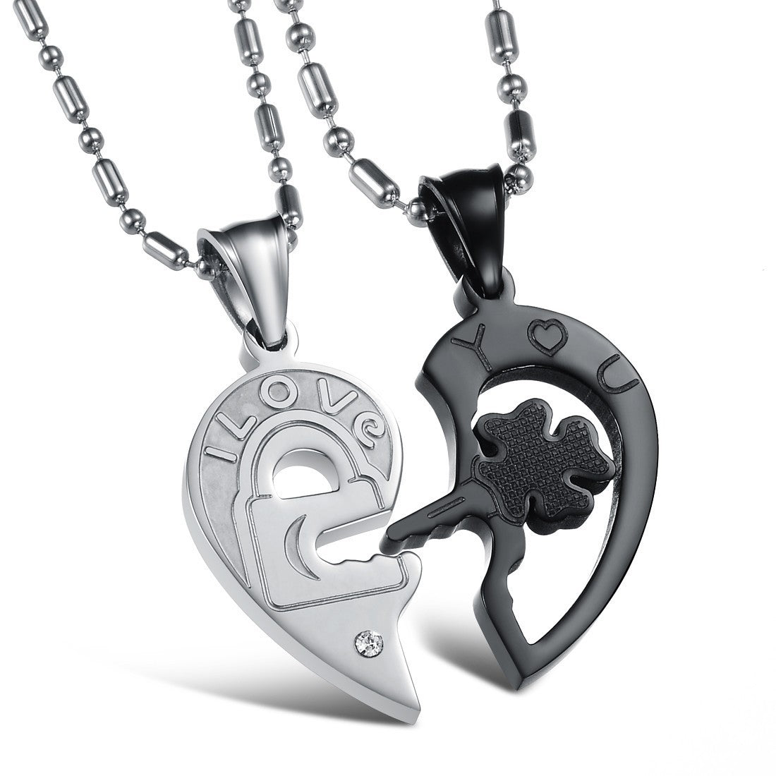 Titanium steel rhinestones key puzzles couple necklace 1718159287260