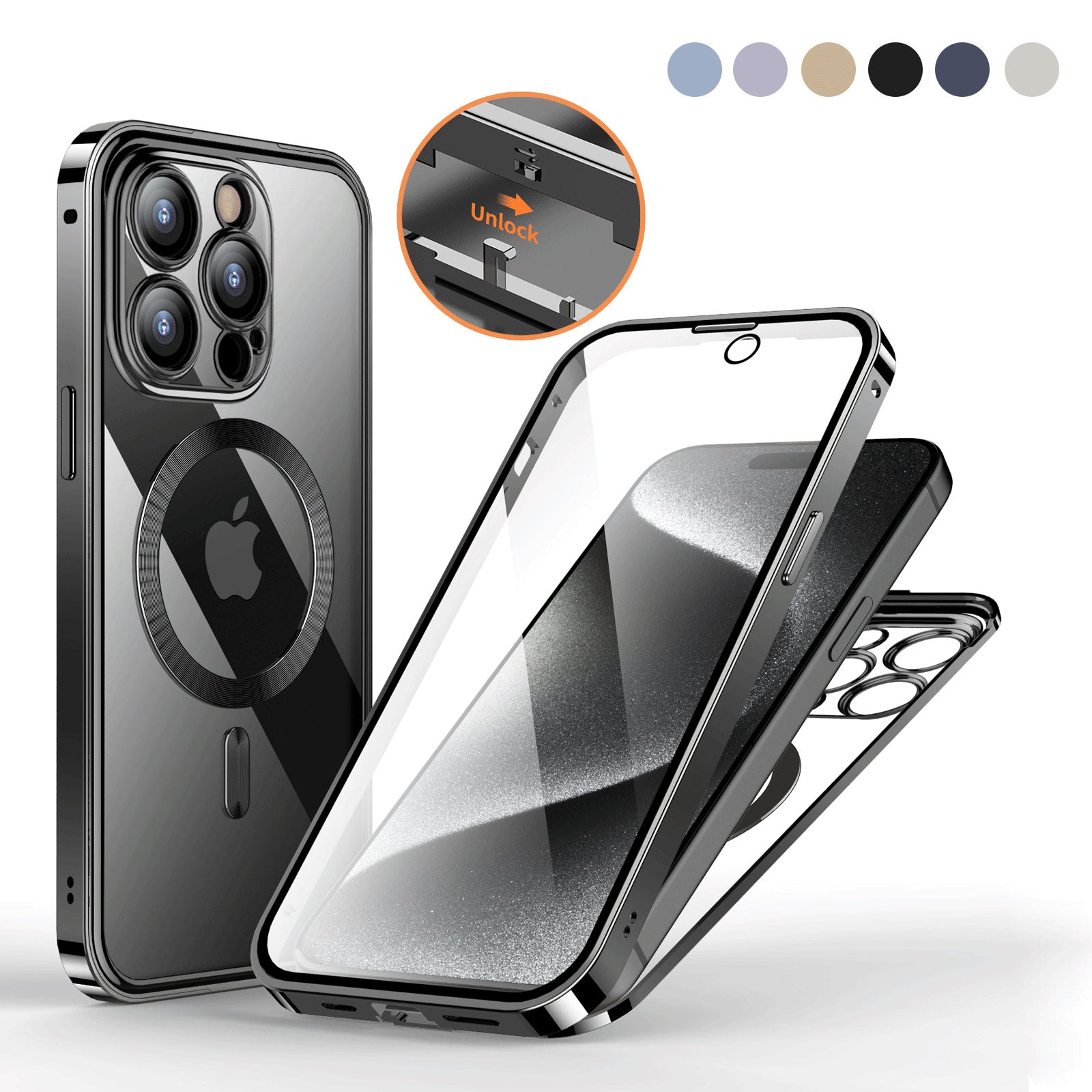 Anti-Privacy Metal Buckle Magnetic Support Wireless Charging Double-Sided Lens Full Cover Phone Case Protective Cover 171ea7a