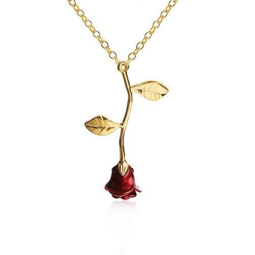 Alloy Red Rose Flower Pendant Necklace 1721721493768