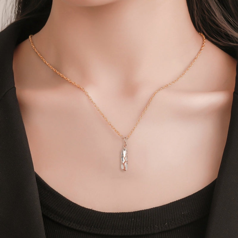 Natural white crystal color plated hexagonal pillar pendant 1722926485525