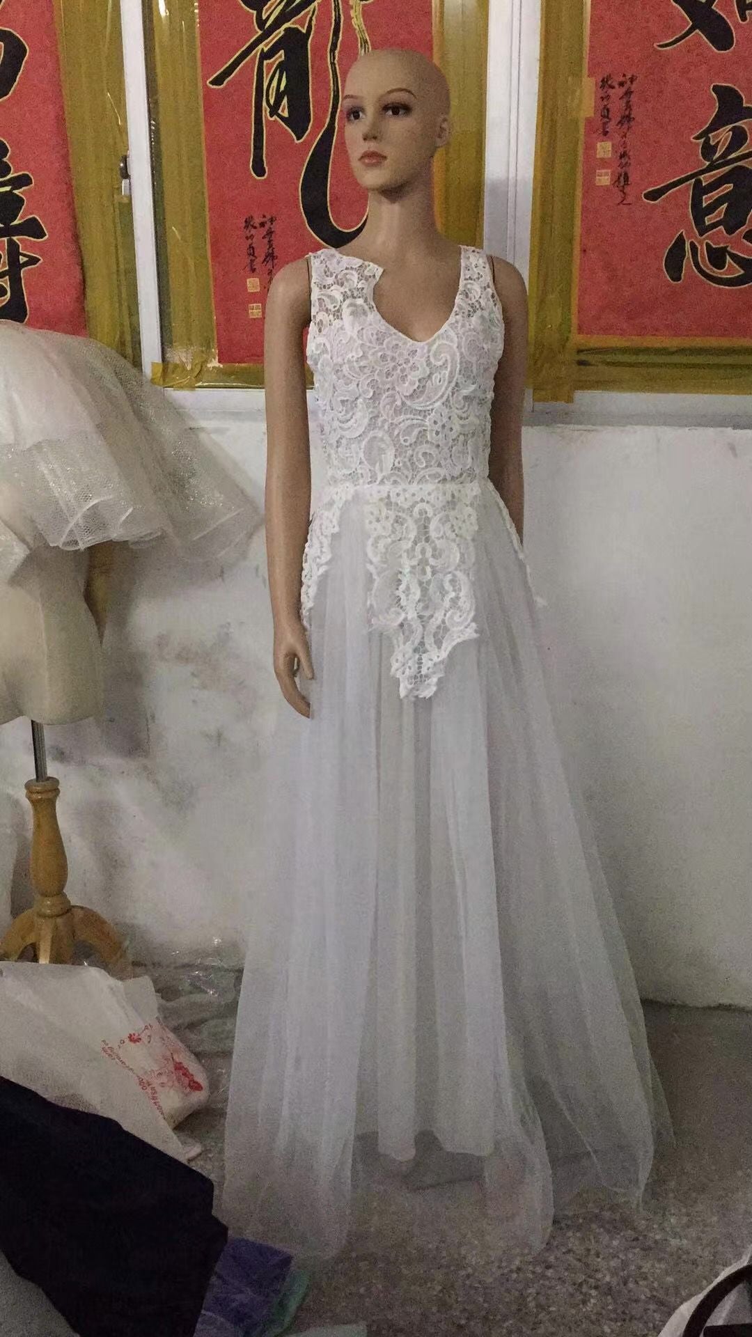 Women Wedding Dress Sleevless Flowers Lace Dress 1722974643784