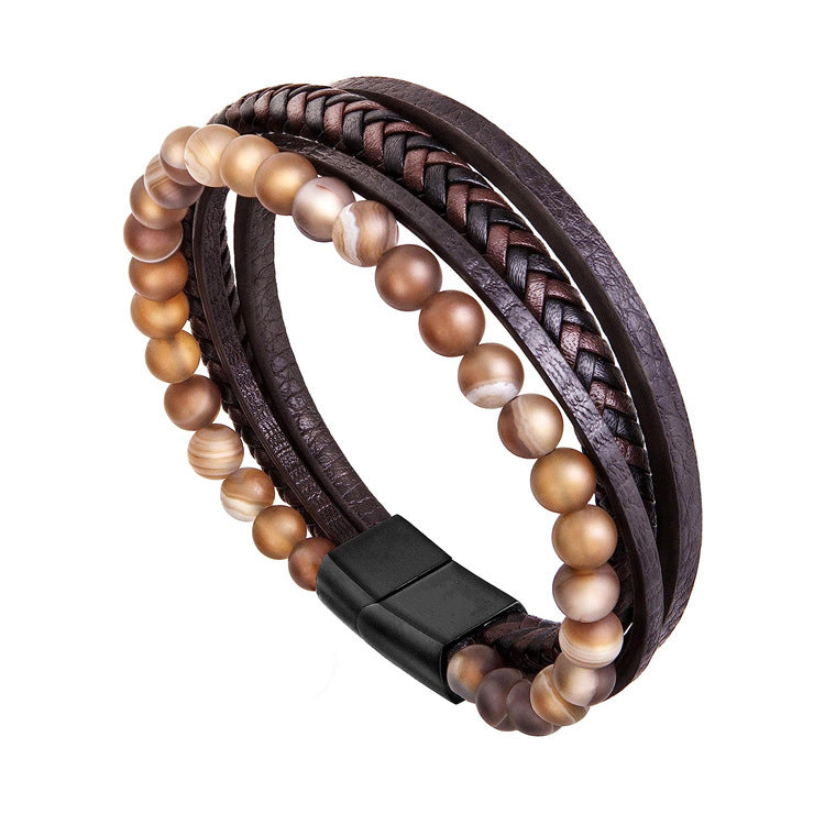 Titanium Steel Leather Rope Bracelet String Beads Hand-woven 1724025012370935808