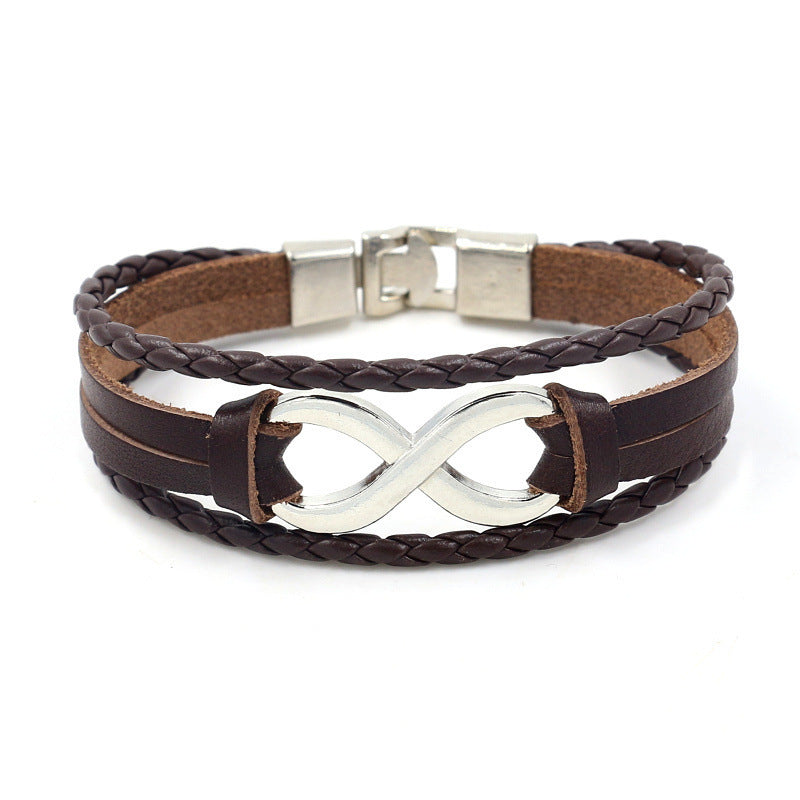 Alloy lucky figure 8 leather bracelet 1725508973126