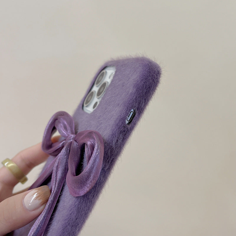 Korean Style Silk Bow Phone Case Mink Plush 1730764109802246144