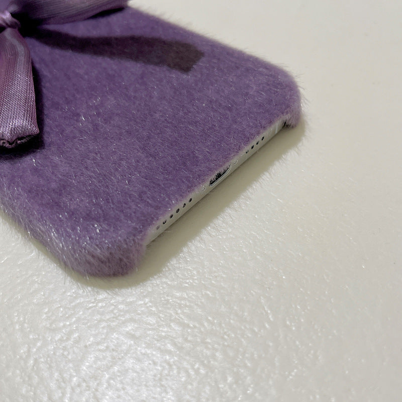 Korean Style Silk Bow Phone Case Mink Plush 1730764109907103744