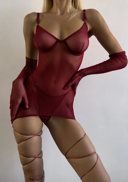 Sexy Seduction Mesh Tied Dress Outer Bra Set 1731356885661126656