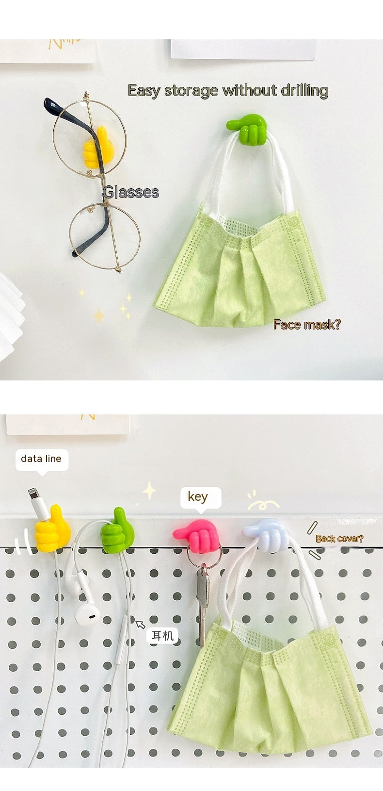 Thumb Hook Hub Creative Cute Data Cable Storage Fixed Cord Manager No-punch Sticky Hook Manufacturer 1737715707942146048