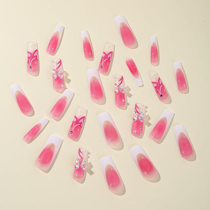 Wear A Piece Long Aurora Bow Pearl Rhinestone White French Edge Fake Nails 1742095095106244608