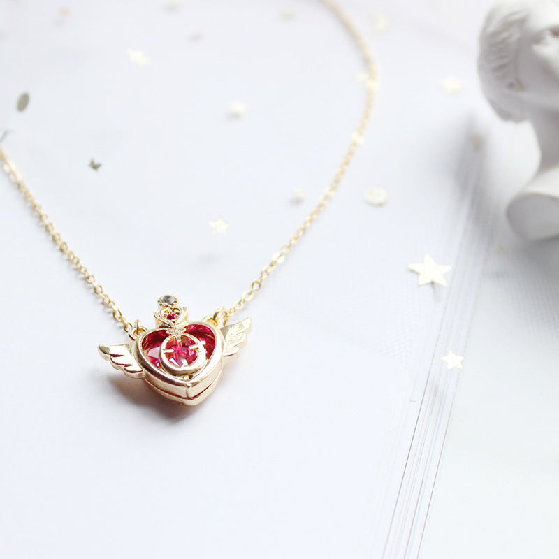 Metal Peach Heart Gem Crown Necklace 1748164745782