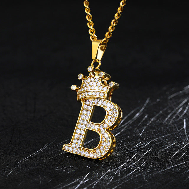 Crown Pendant Stainless Steel Letter Necklace 1750773647086