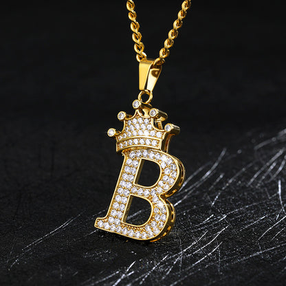 Crown Pendant Stainless Steel Letter Necklace 1750773647086