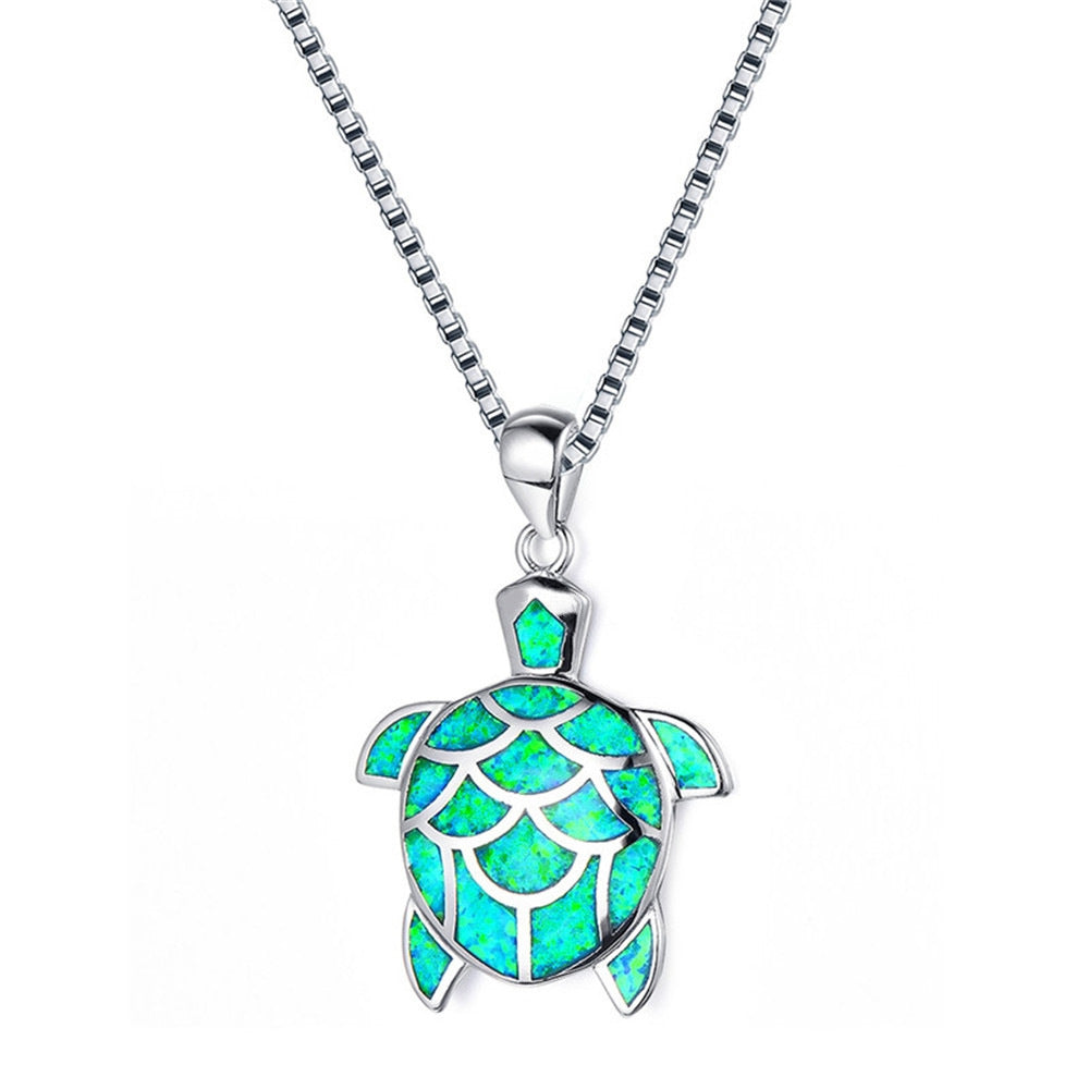 Blue opal ladies cute little turtle necklace 1752746682564