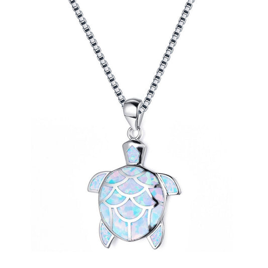 Blue opal ladies cute little turtle necklace 1757255842852