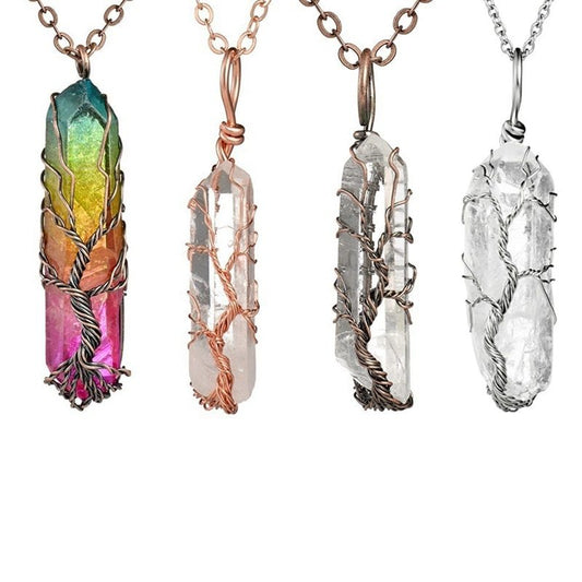 Natural white crystal color plated hexagonal pillar pendant 1757347996519