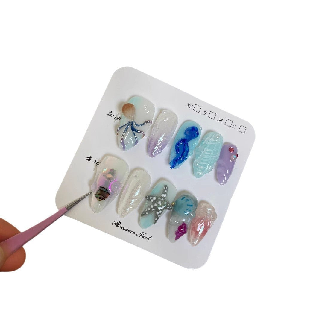 Hand-painted Happy Underwater World White Advanced Long Manicure 1759b543 8c93 469c bbcc d60fb36345e0