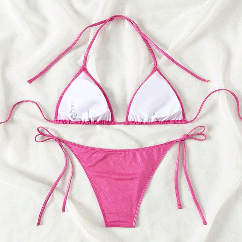 Pure Color Tied Beach Sexy Bikini Hot Spring Split Swimsuit Female Bikini 175dace0 bb1b 4d0d a7ea 46fbcd4ec88d