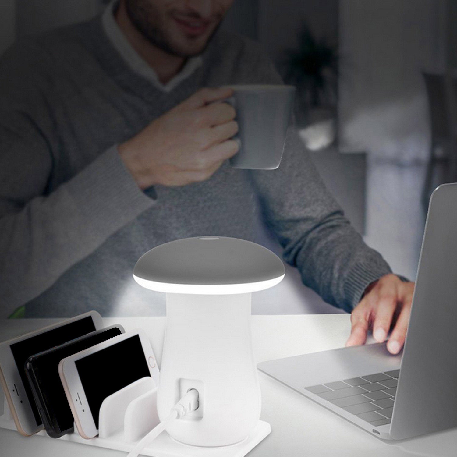 Compatible With Besegad Mushroom LED Light Lamp USB Charging Dock Station Organizer With 5-Port For Galaxy Smart Tablet - 图片 5