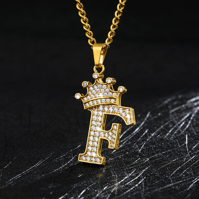 Crown Pendant Stainless Steel Letter Necklace 177058754959