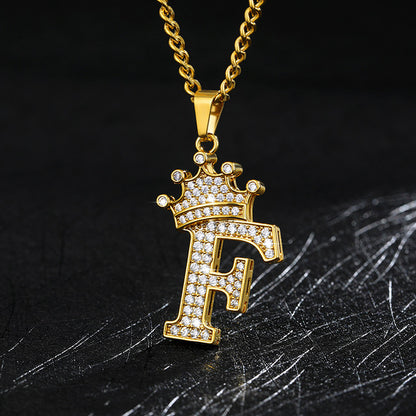 Crown Pendant Stainless Steel Letter Necklace 177058754959