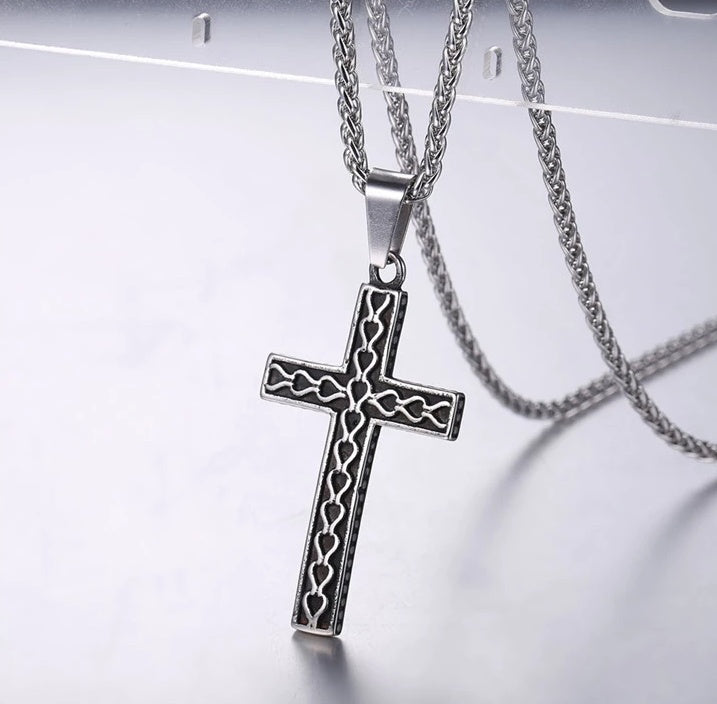 316L stainless steel gold plated christianity jewelry unique black mens vintage cross necklace with chain - HD Wireless Product #3