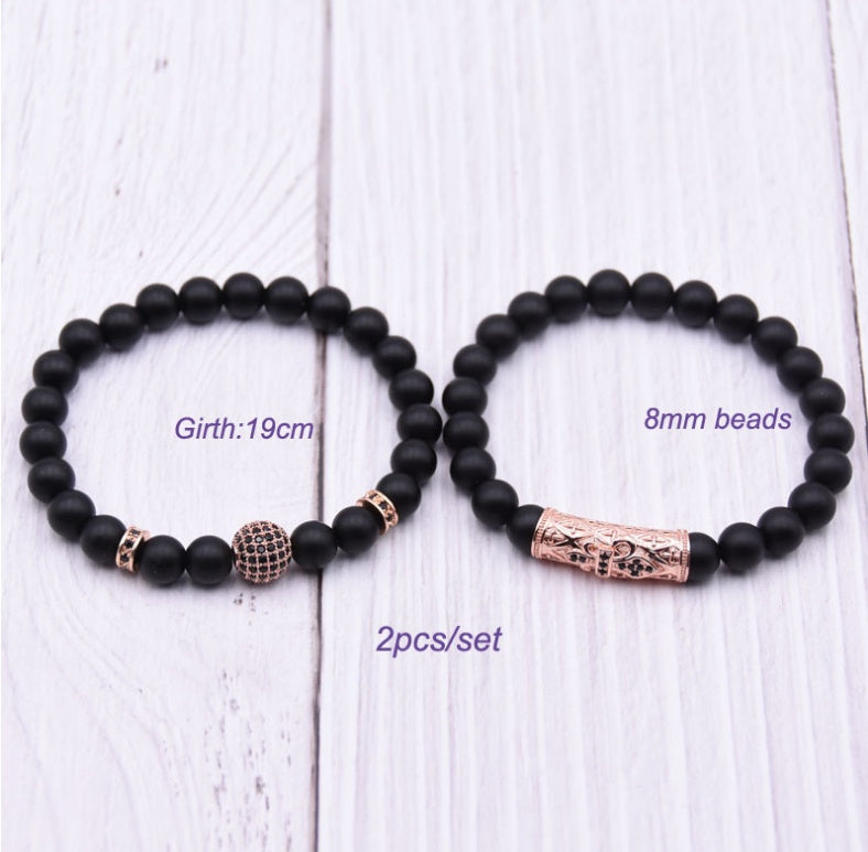 Natural frosted stone micro-inlaid ochre ball long tube double energy bracelet 1780194471581