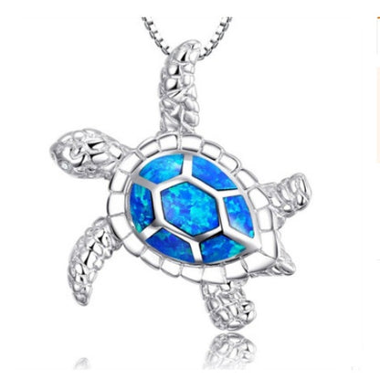 Fashion silver filled blue opal sea turtle pendant necklace for women female Animal wedding ocean beach jewelry gift 17808907