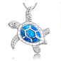 Fashion silver filled blue opal sea turtle pendant necklace for women female Animal wedding ocean beach jewelry gift 17808907