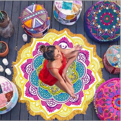 Polygon Printing Tassel Round Bath Towel Yoga Mat 1781615661688