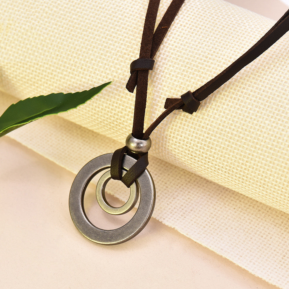 Double circle hollow leather cord necklace 1784037806728