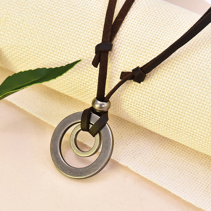 Double circle hollow leather cord necklace 1784037806728