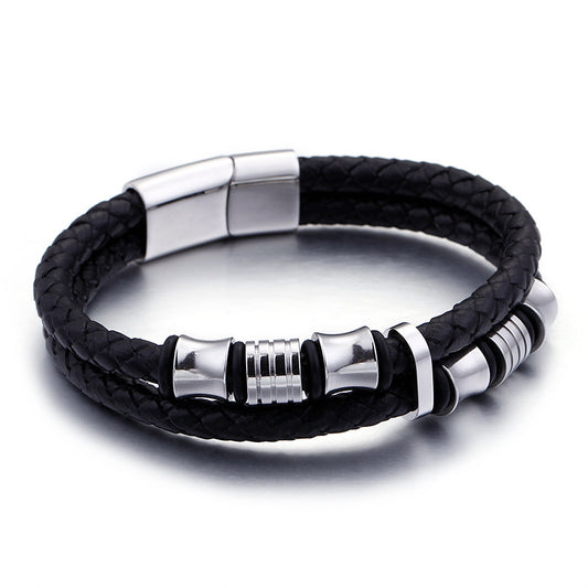 Gold Color Stainless Steel Leather Bracelet Men Black Mens Leather Wrap Bracelets Jewelry Wristband With Magnet Clasp 1797349