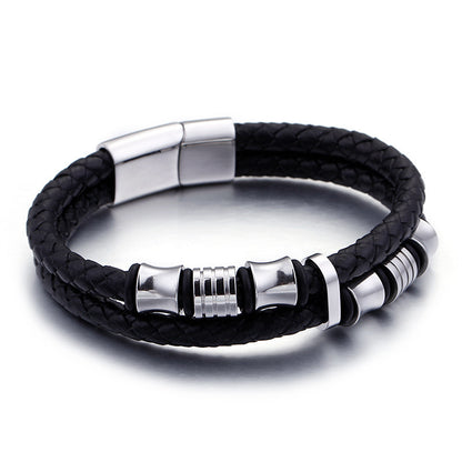Gold Color Stainless Steel Leather Bracelet Men Black Mens Leather Wrap Bracelets Jewelry Wristband With Magnet Clasp 1797349
