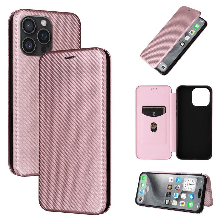Solid Color Carbon Fiber Flip Phone Leather Case - 图片 5