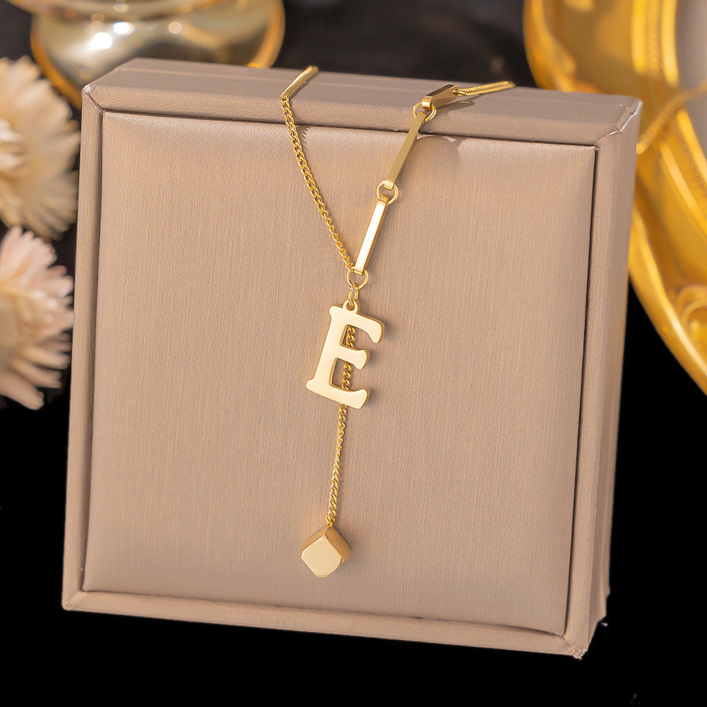 Necklace Ornament Titanium Steel Tassel 26 Letters Female Small Square Pendant Graceful Personality Jewelry 17dfb8e2 cf3f 447