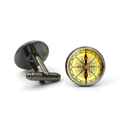 Fashion Compass Time Gem Metal Cufflinks 1802396151311