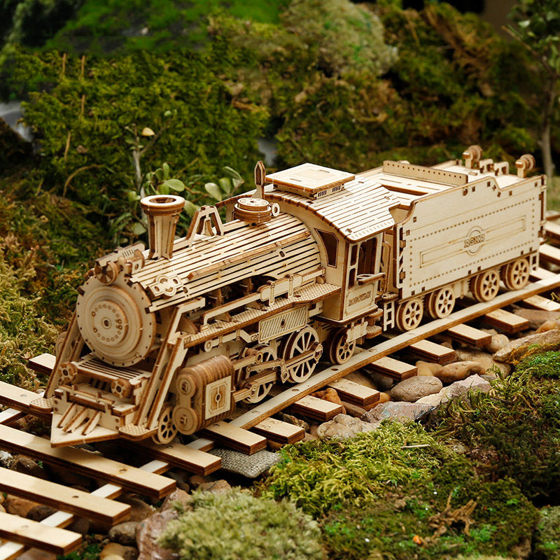 3D Wooden Puzzle Train Model DIY Wooden Train Toy Mechanical Train Model Kit Assembly Model Home Decoration Crafts - HD Wireless Product #1