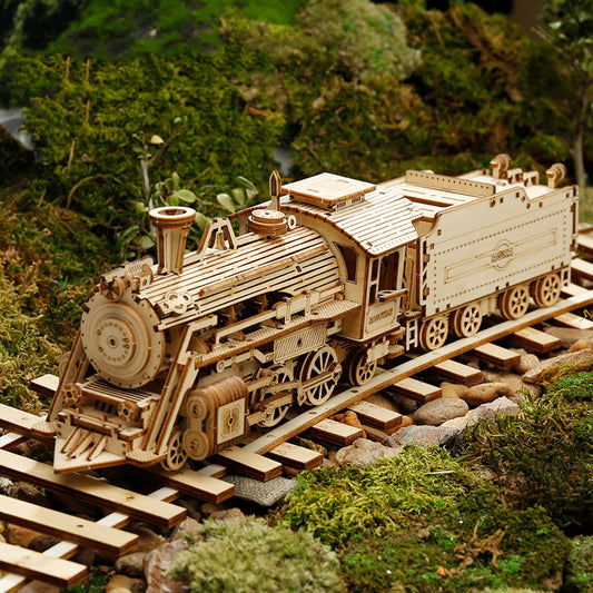 3D Wooden Puzzle Train Model DIY Wooden Train Toy Mechanical Train Model Kit Assembly Model Home Decoration Crafts - HD Wireless Product #1