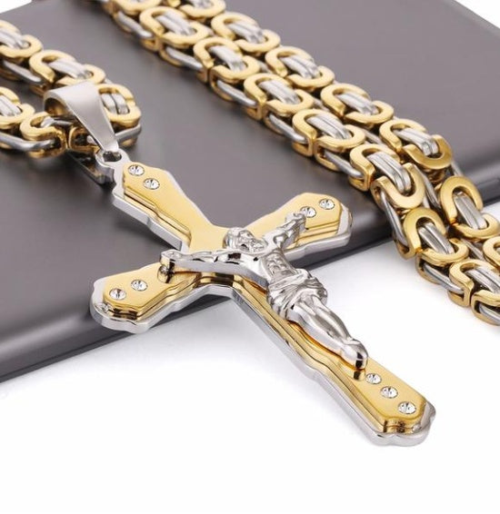 Jesus Bible Scripture Golden Cross Titanium Steel Pendant Necklace 18043247843560