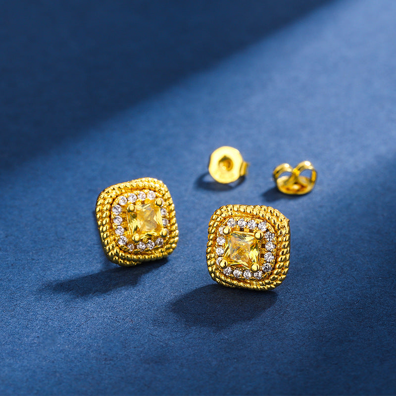 High-grade Ring Necklace Ear Stud Ornament Colored Gems Set Three-piece Set