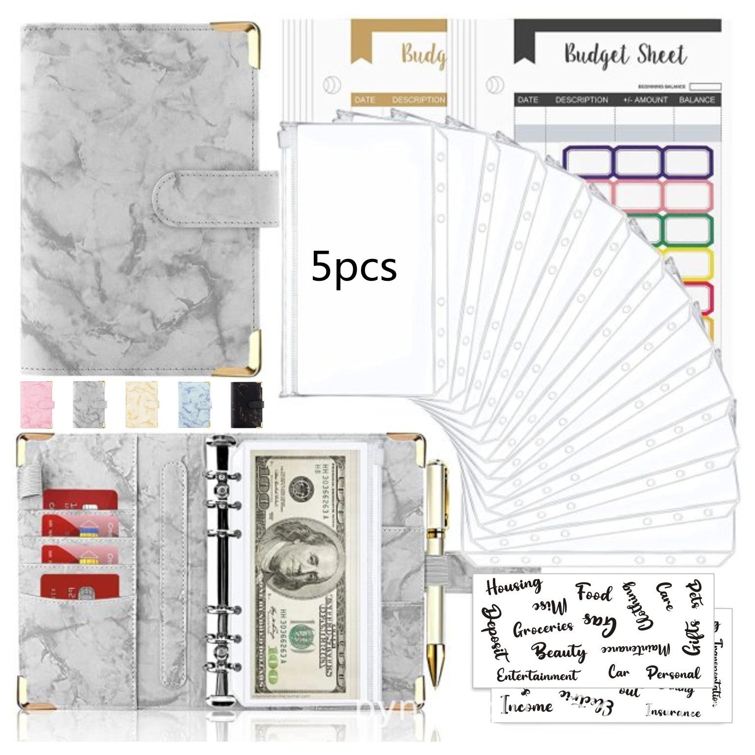 Spot Cross-border A6 Loose-leaf Binder Journal Book Marbling Notebook Leather PU6 Hole Loose Spiral Notebook Cash Budget 1810