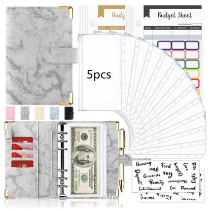 Spot Cross-border A6 Loose-leaf Binder Journal Book Marbling Notebook Leather PU6 Hole Loose Spiral Notebook Cash Budget 1810