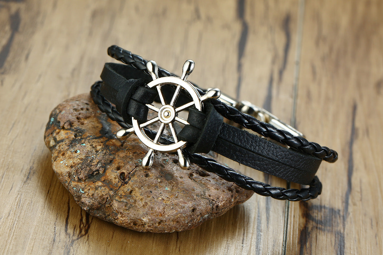 Alloy lucky figure 8 leather bracelet 1820759697048