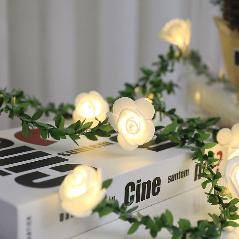 Rose Flower Vine String LED Lights Decoration Green Leaf Garland Battery USB Solar Powered Warm White Fairy Lights 1824156143