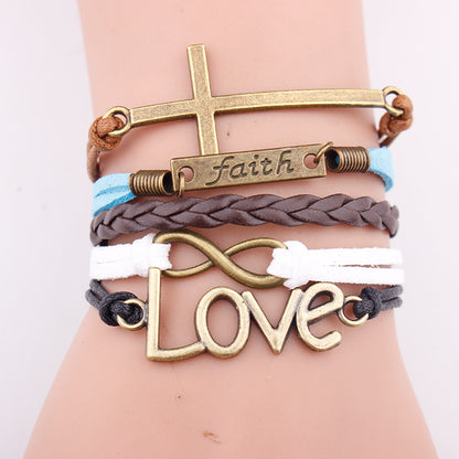 European and American bracelets love pendant fashion faith letter jewelry multi-layer woven leather rope bracelet bracelet 18