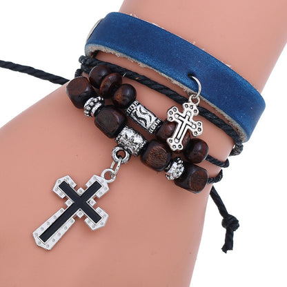 Beaded cross leather bracelet 18370470567598